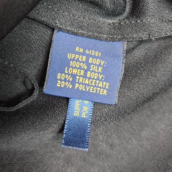 Polo Ralph Lauren Silk Semi Sheer Top Blouse Designer Cap Sleeve Black Size 4 - Picture 7 of 11